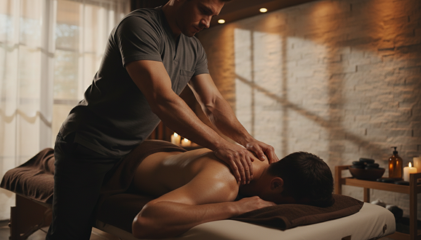 Male massage therapist performing deep tissue massage — deep tissue vs Swedish guide by ManMassage.ca