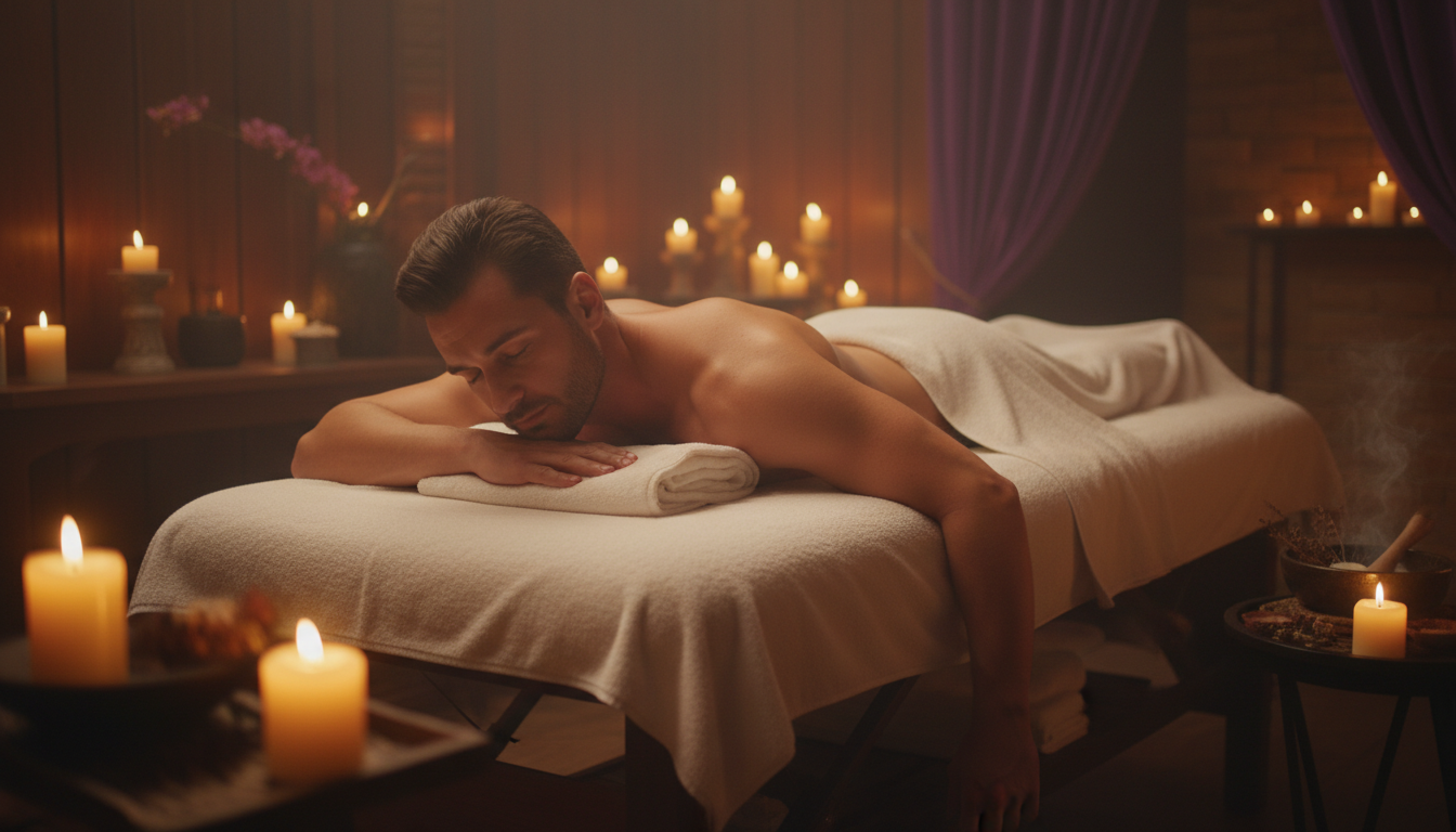 Man deeply relaxed during a massage session β time perception humor by ManMassage.ca