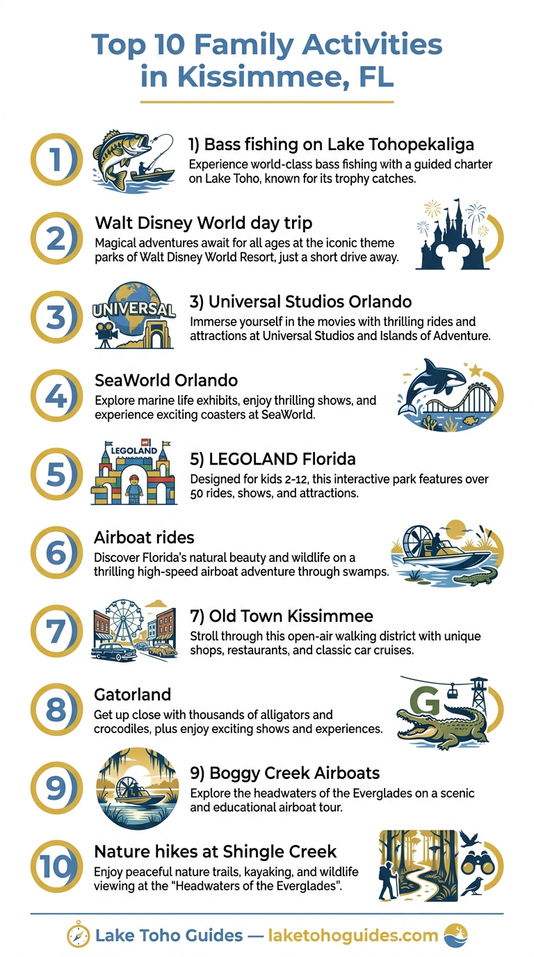 Top 10 Family Activities in Kissimmee Florida infographic
