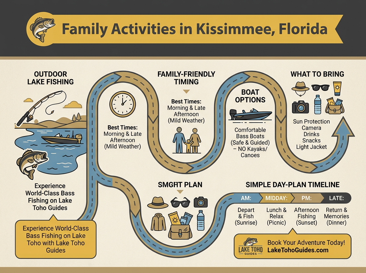 Family Activities in Kissimmee, Florida: Outdoor Ideas Beyond the Parks 1 Infographic showing how to plan family outdoor activities and a Lake Toho fishing trip in Kissimmee
