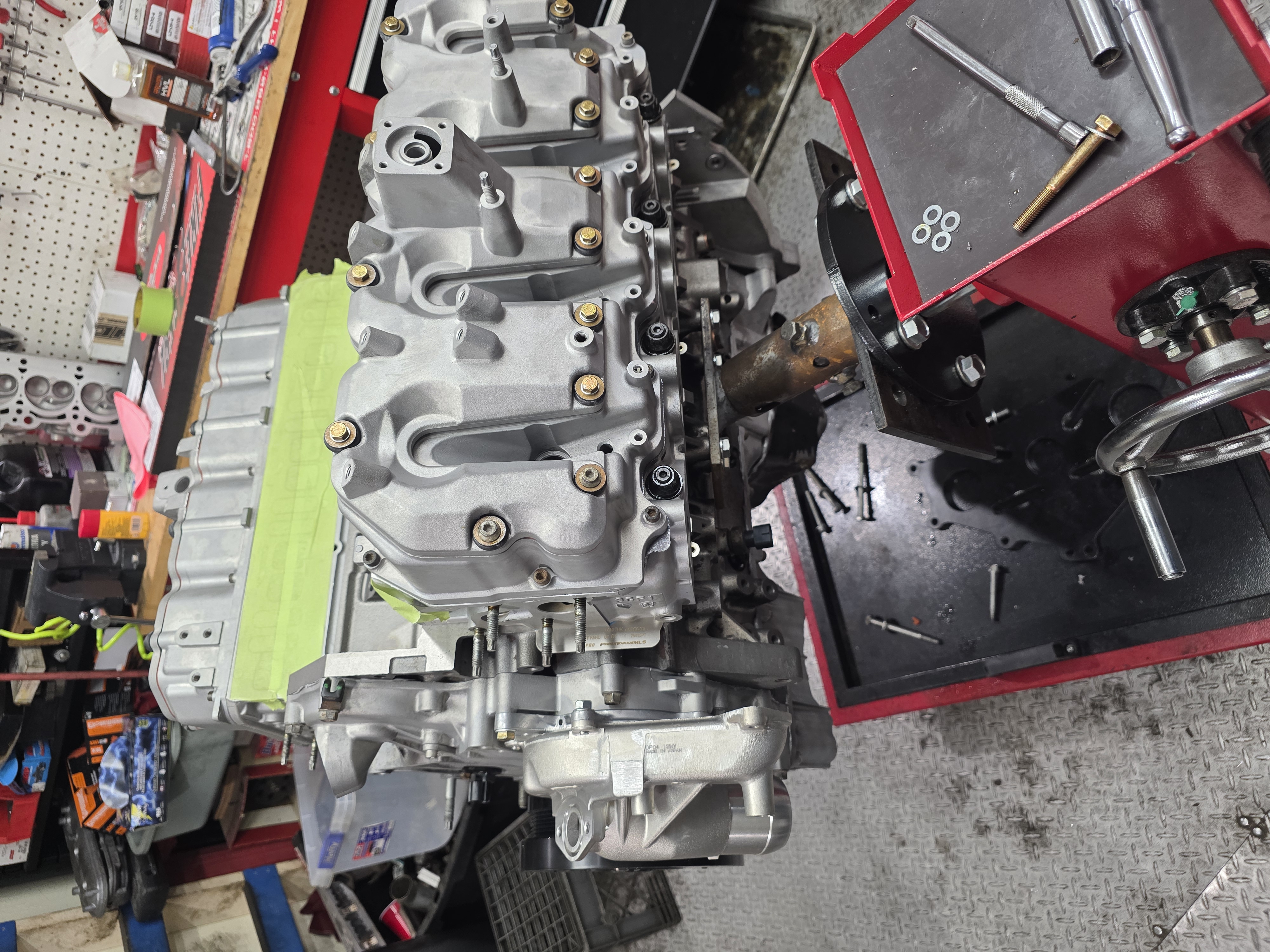 Engine build on stand (side view)