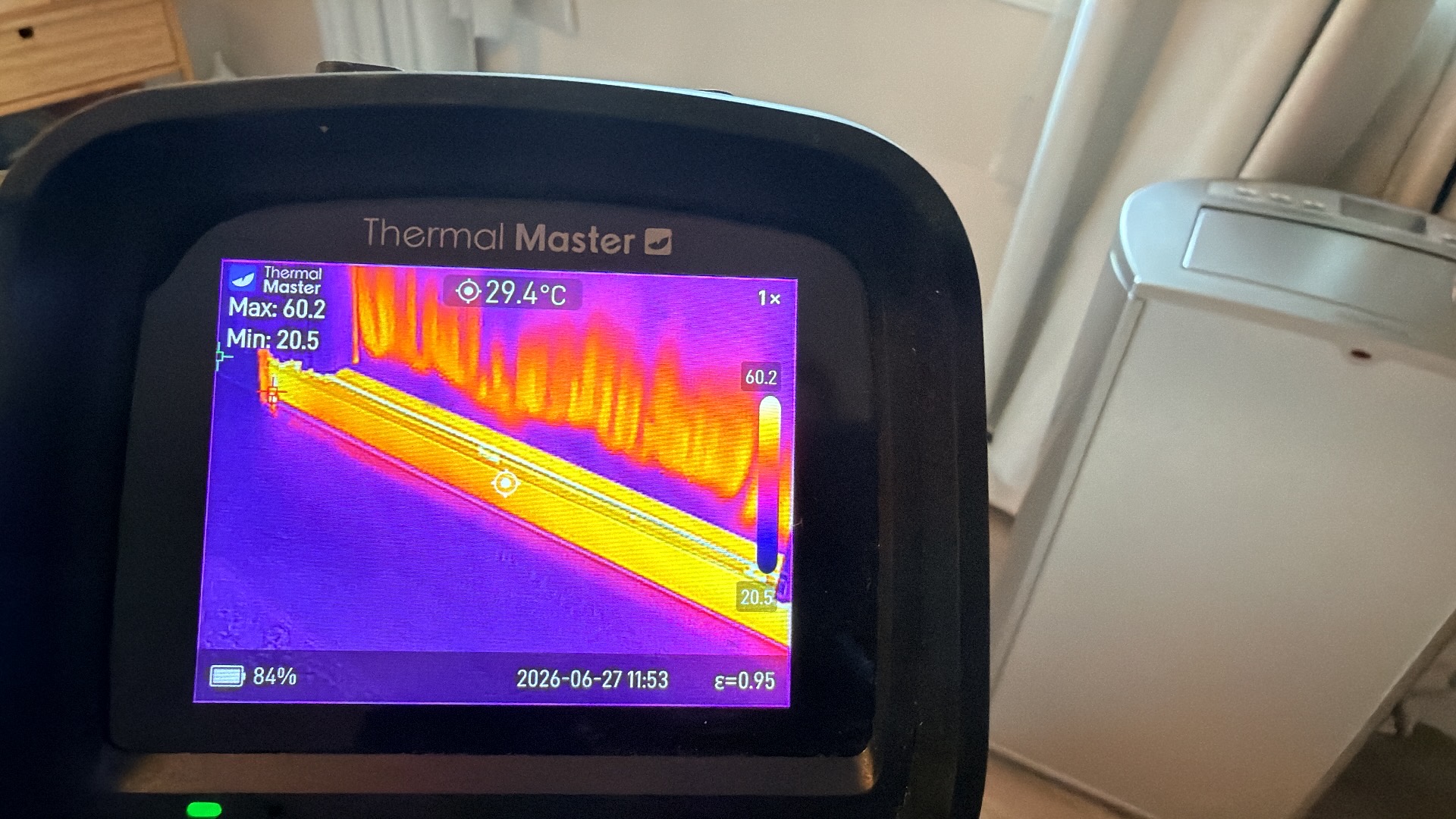 Thermal image of baseboard heating