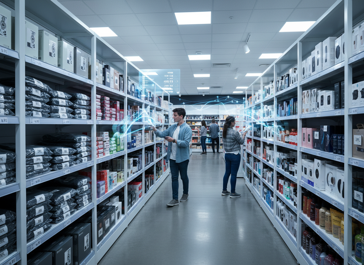 RFID labels applied to retail products on store shelves