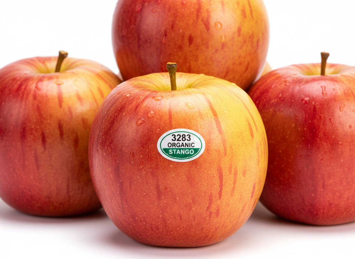 SweeTango apples with custom PLU sticker labels