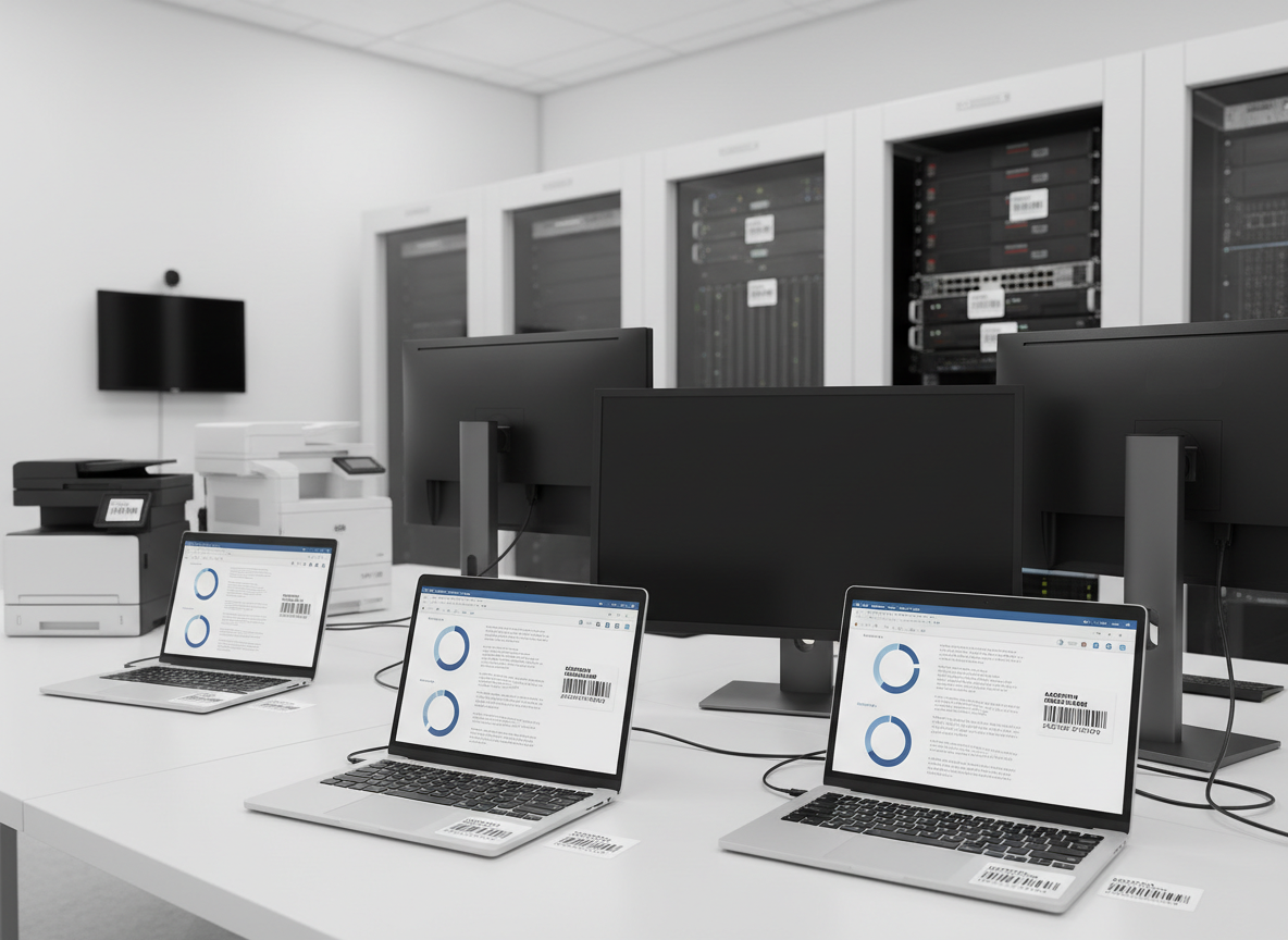 RFID asset tags on IT equipment - laptop and server tracking labels for enterprise asset management