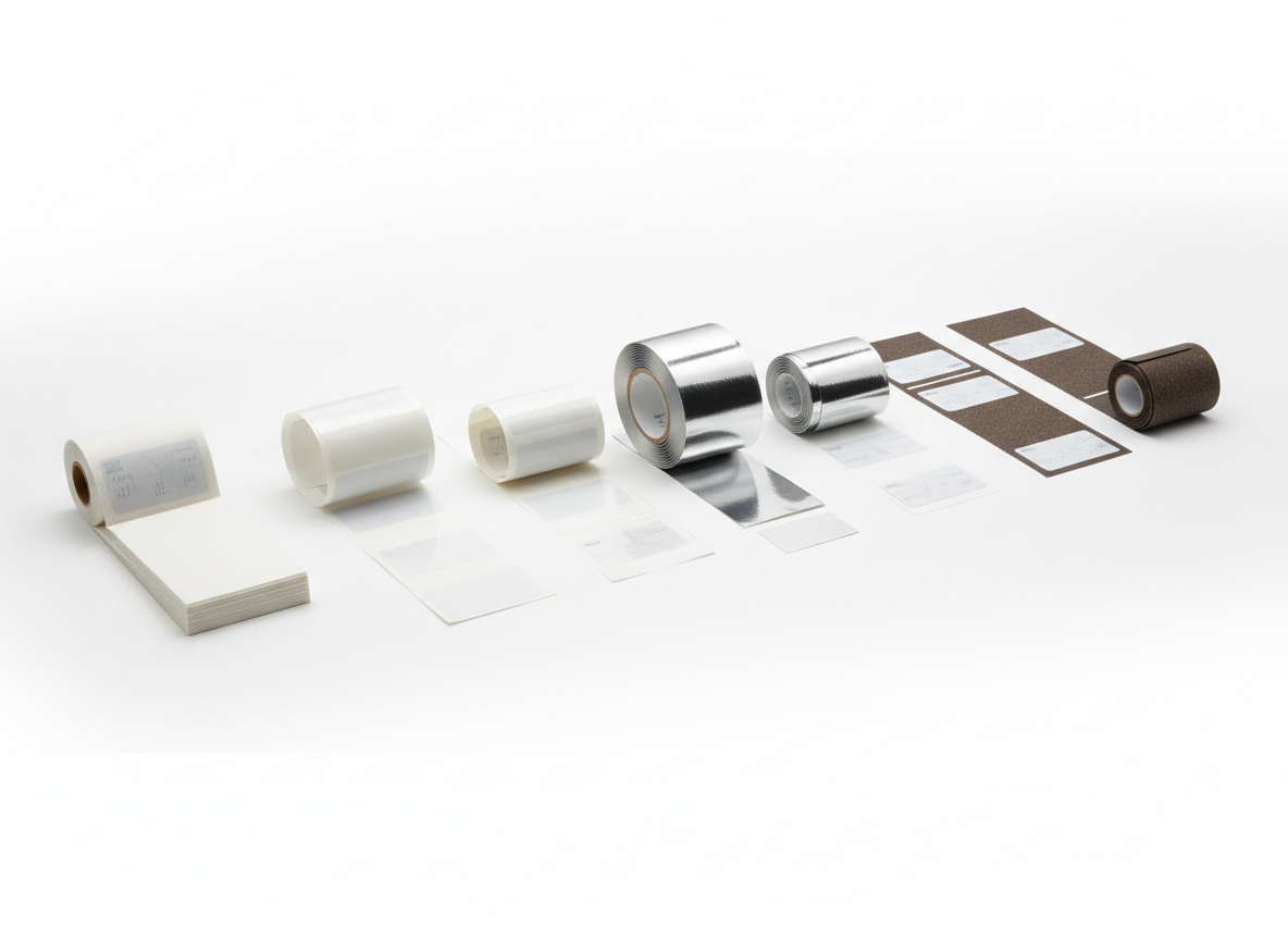 RFID label materials comparison - paper, polypropylene, polyester, and high-temperature label options