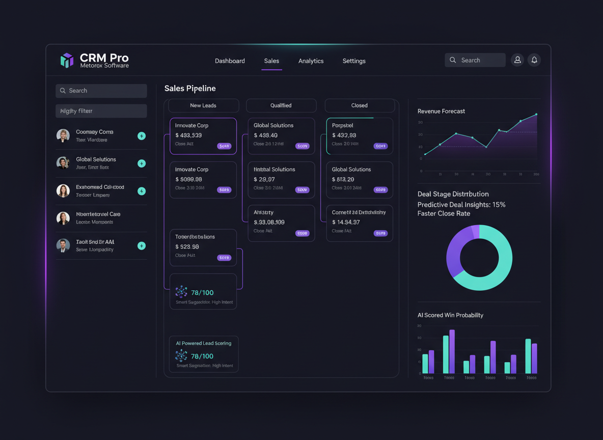 CRM Pro Dashboard - Agentic AI-powered contact management and sales pipeline by Metorox Software