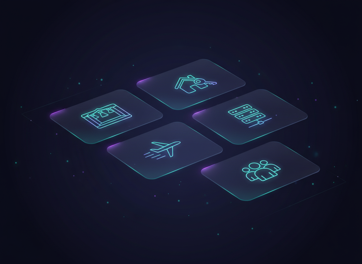 Metorox flagship SaaS products including CurtainCall Ticketing, Realtor Hub, Travel Pro, Host Pro, and CRM Pro displayed as holographic product cards