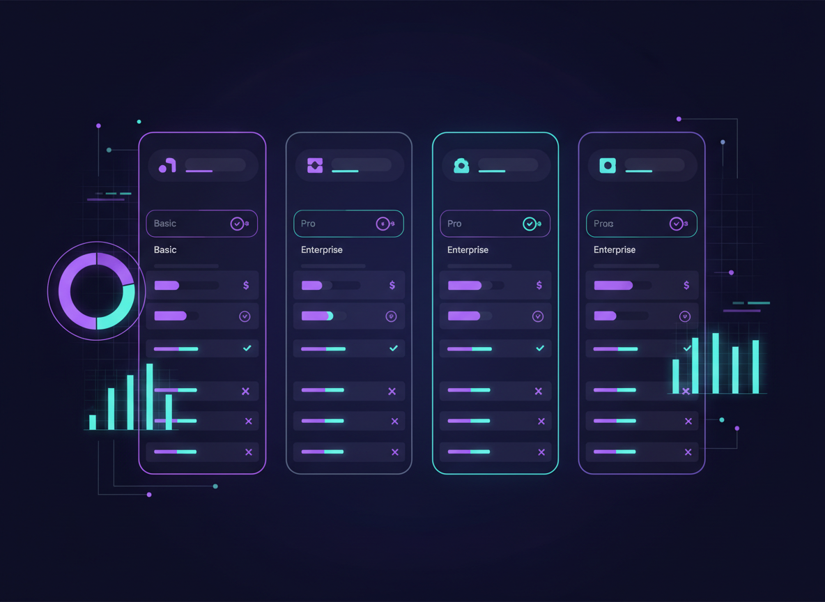 CRM comparison dashboard showing CRM Pro, Salesforce, HubSpot, and Zoho side by side