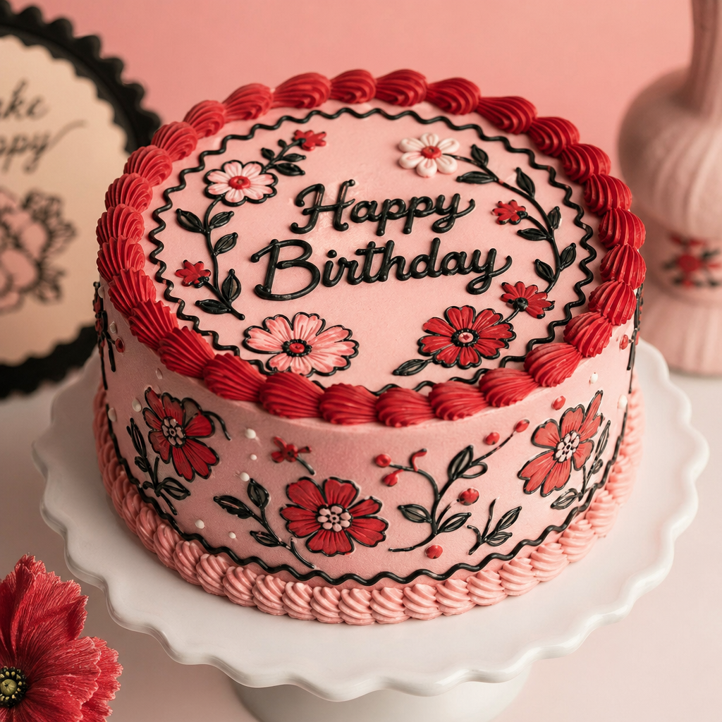 Custom celebration cake with pink frosting