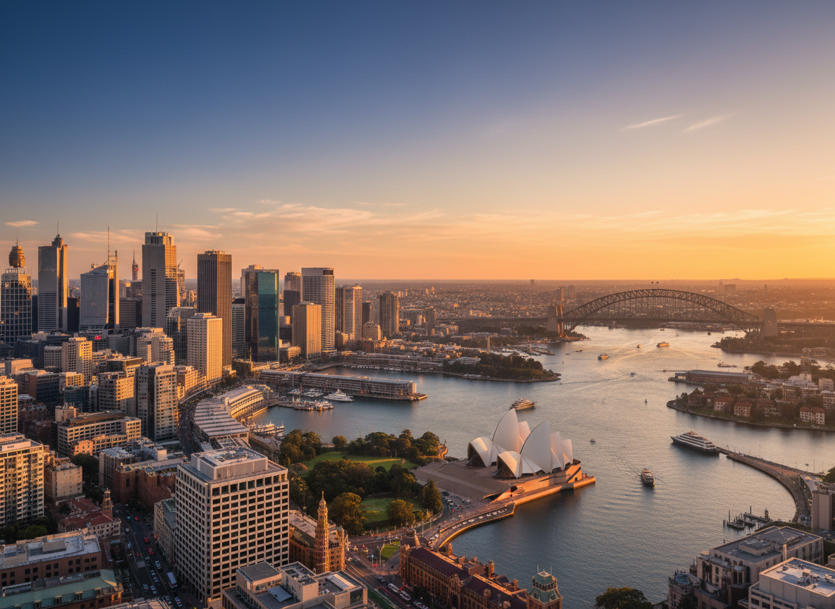 Australian city skyline at golden hour