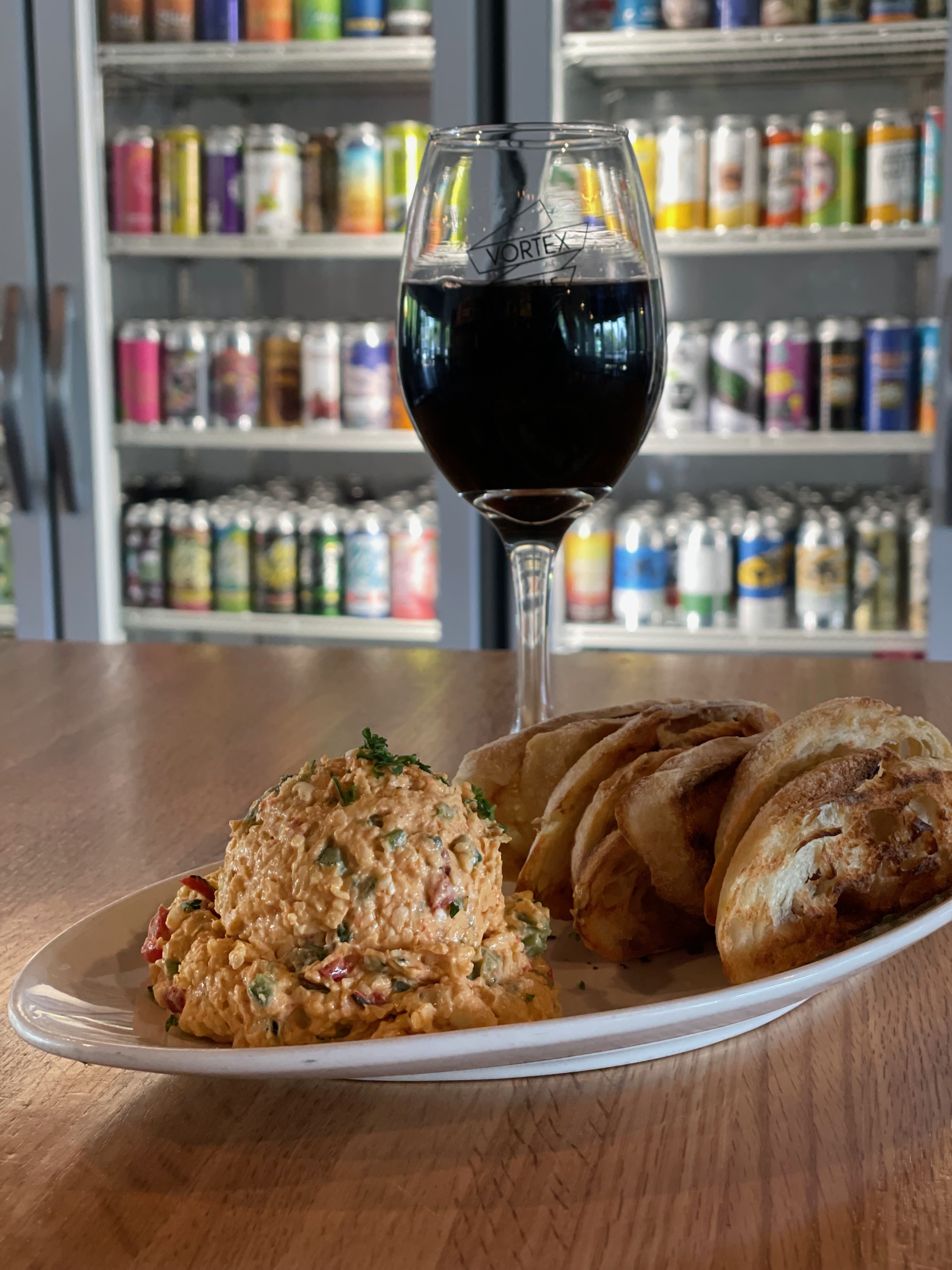 Pimento cheese with wine and craft beer cooler at The VRTX