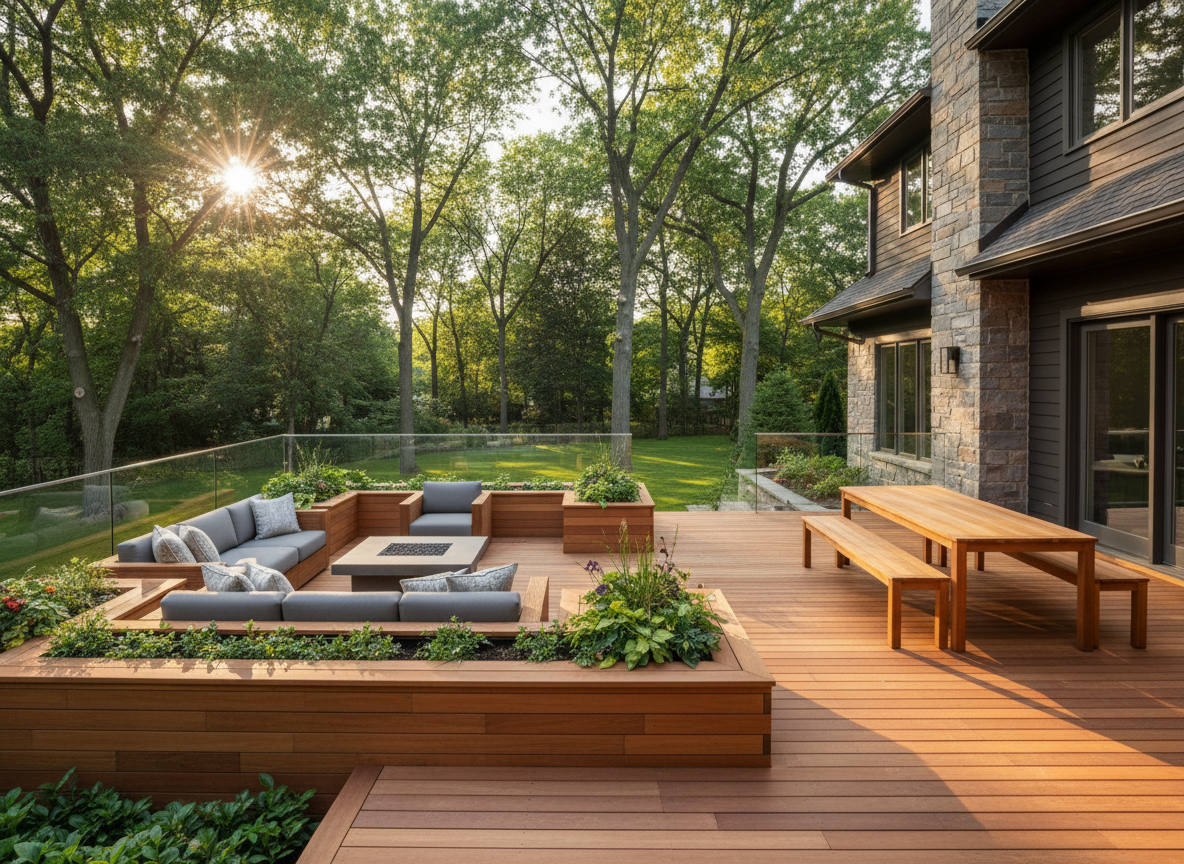 Custom deck and outdoor living space built by Katona Carpentry