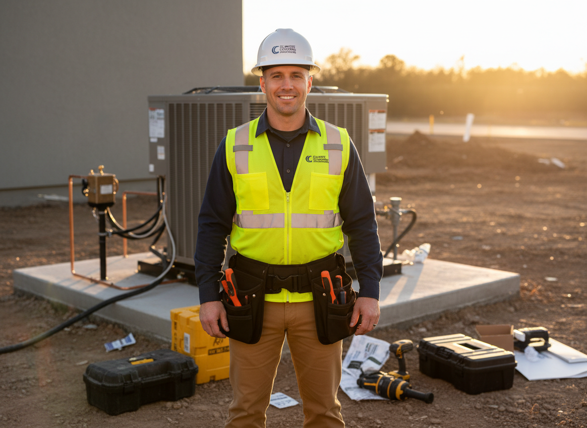 HVAC technician at a job site