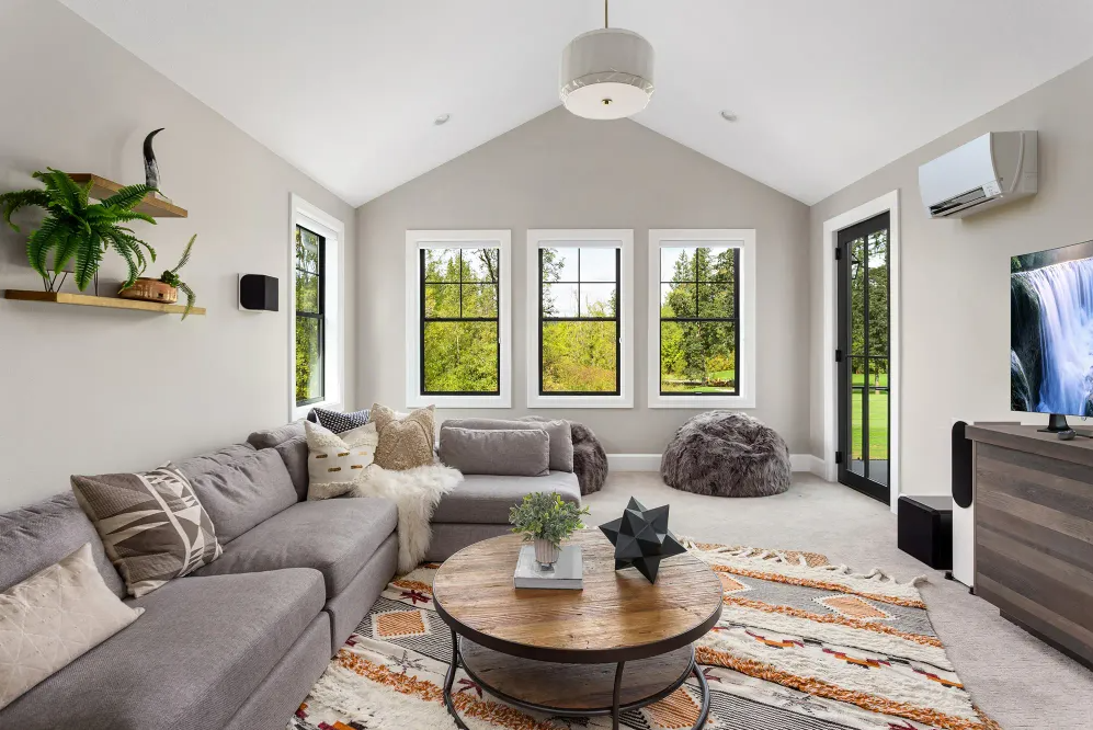 Living room with ductless mini-split system installed