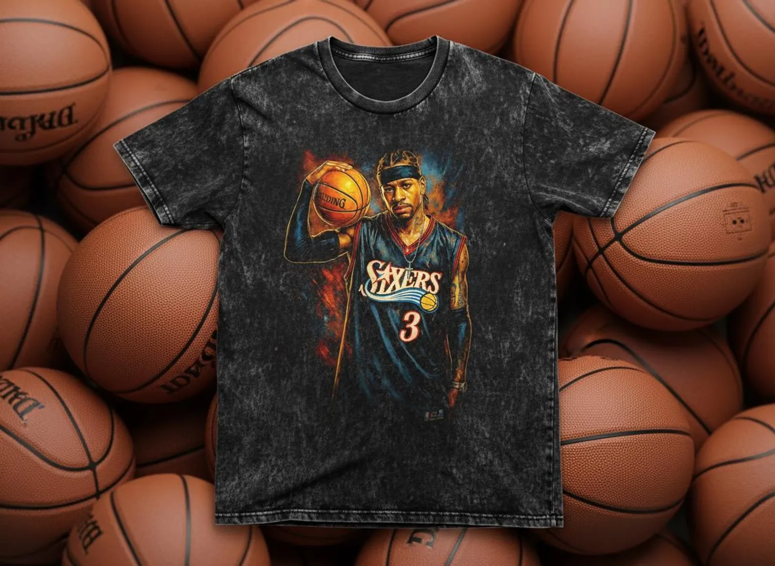 Iverson #3 Sixers Portrait Throwback Vintage Tee