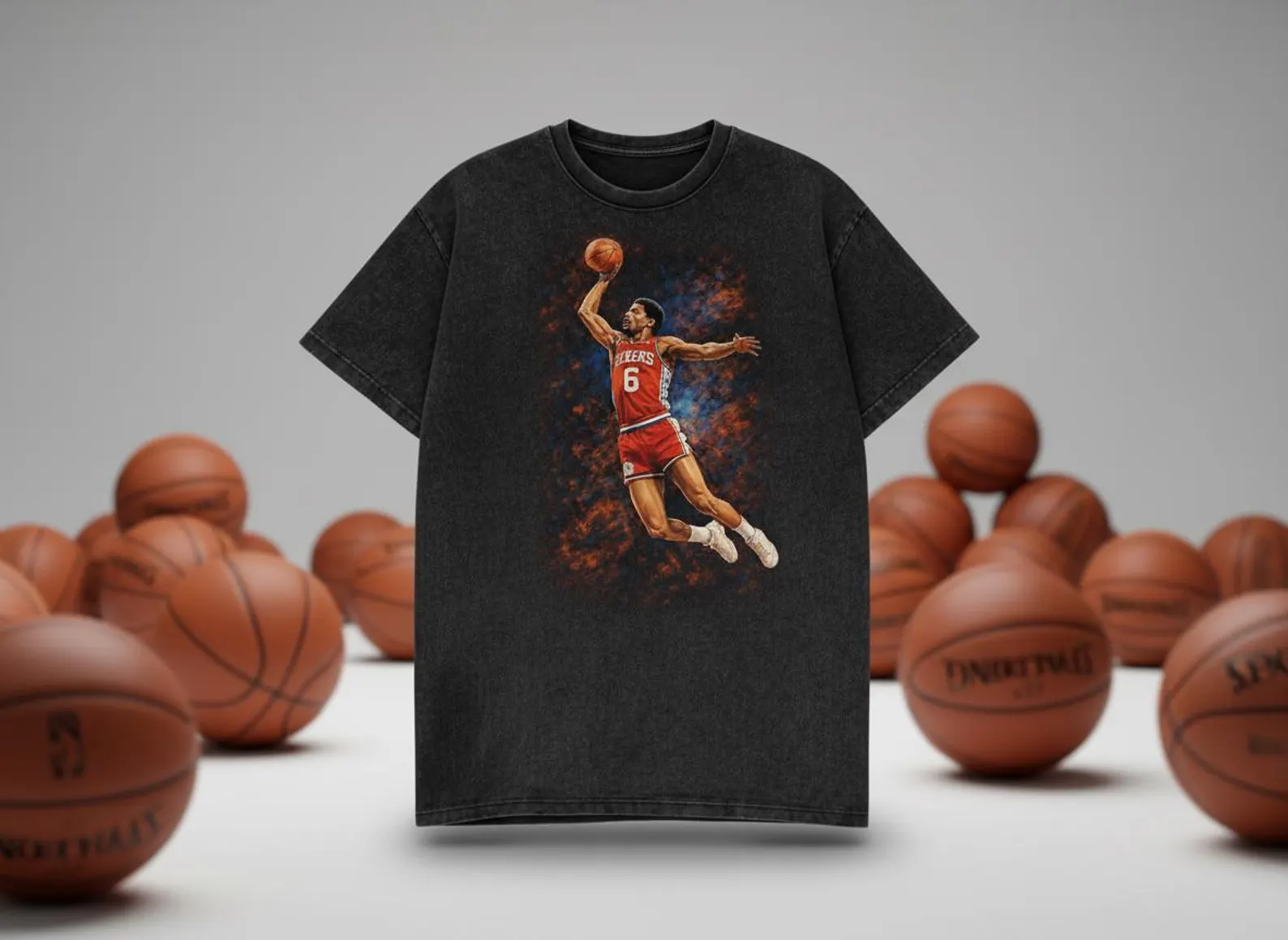 Dr. J #6 Sixers Layup Throwback Vintage Tee