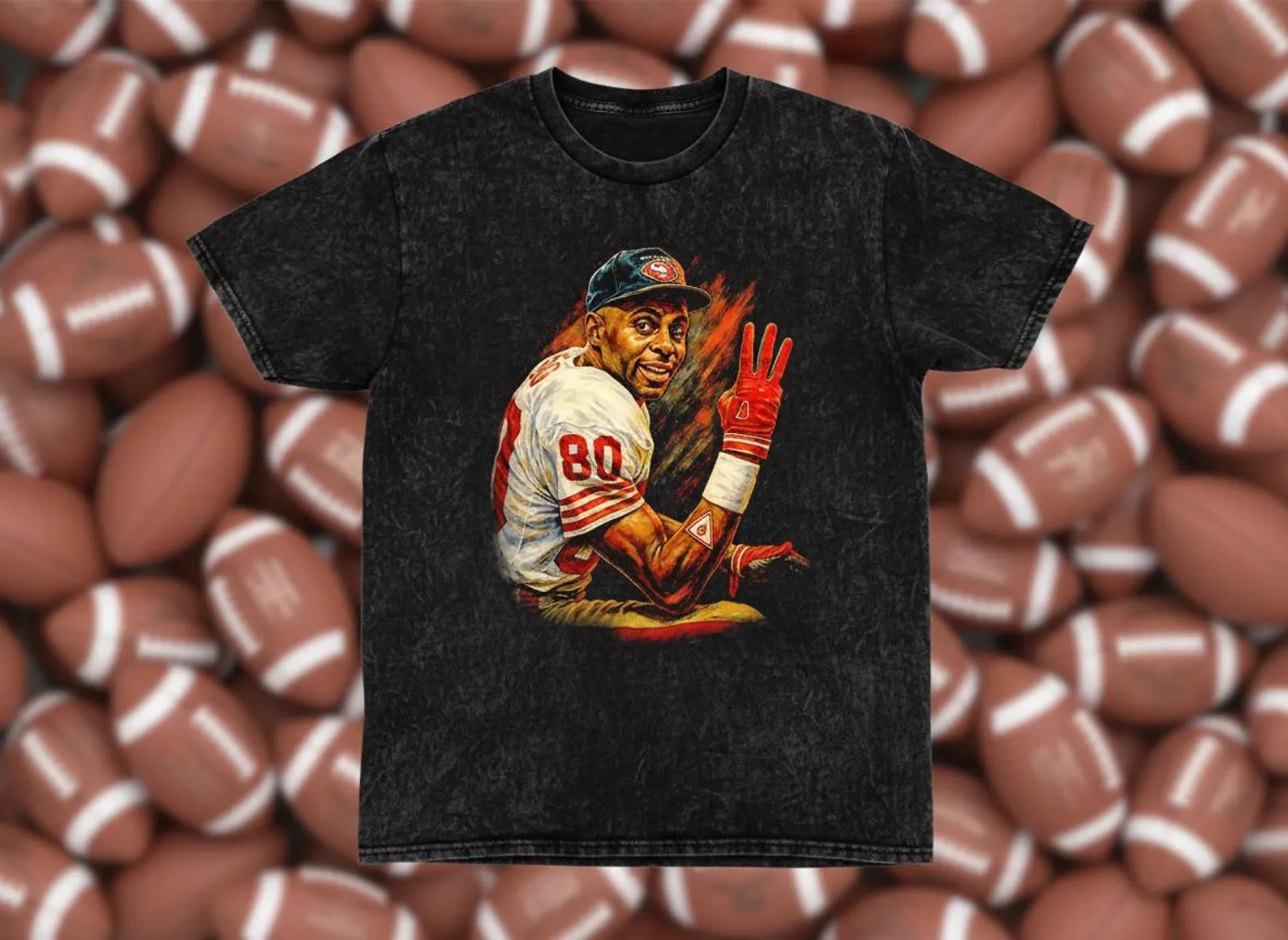 Jerry Rice #80 49ers Football Background Throwback Vintage Tee