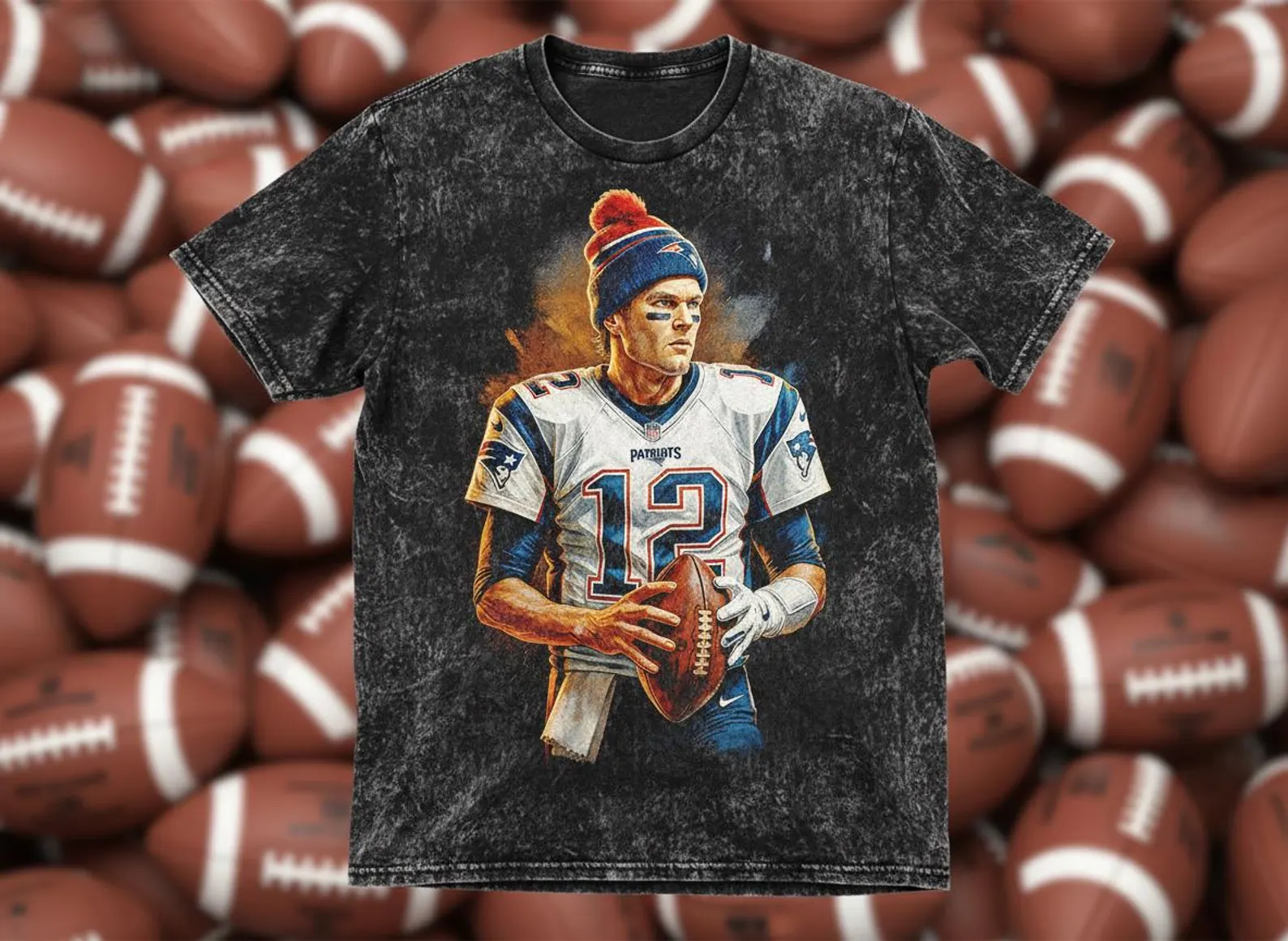 Tom Brady #12 Patriots Beanie Throwback Vintage Tee