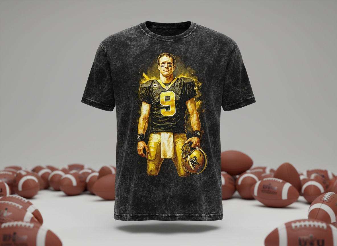 Drew Brees #9 Saints Gold Aura Throwback Vintage Tee