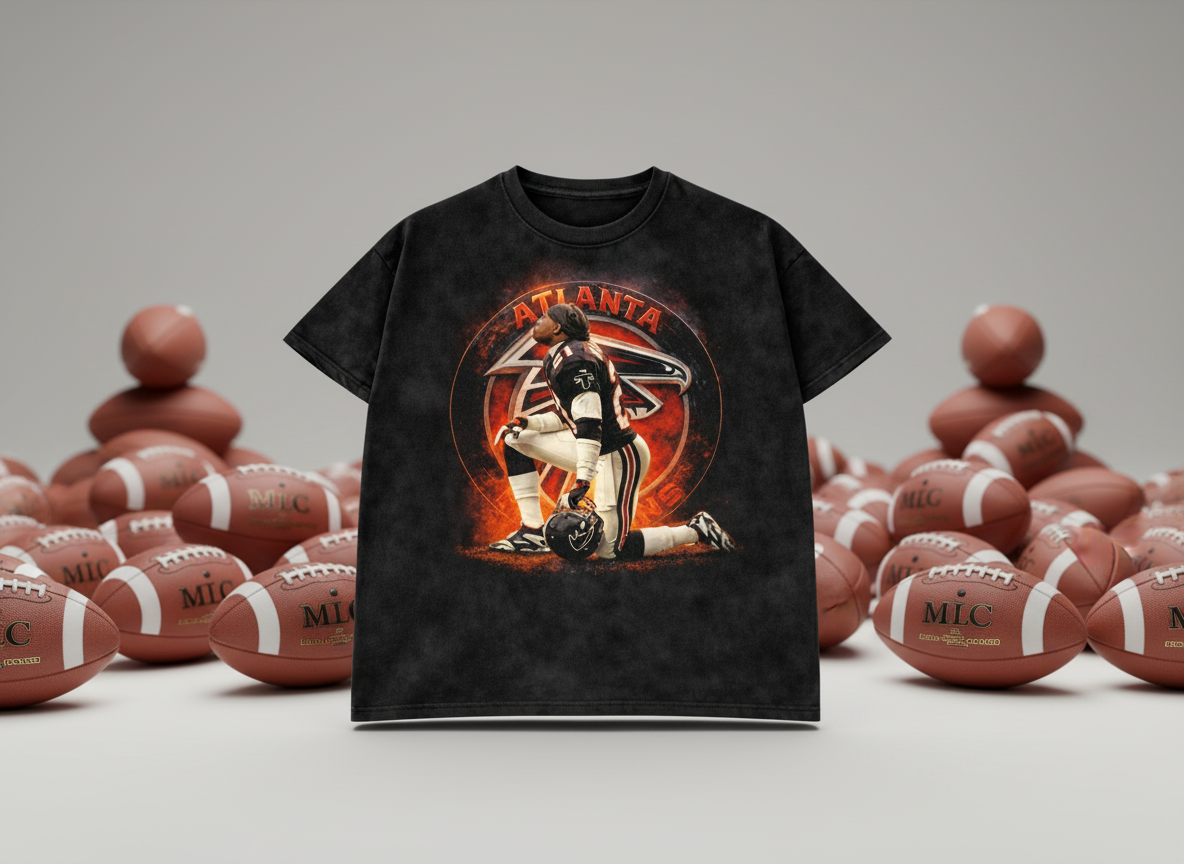 Deion Sanders #21 Falcons Stone Wash Throwback Vintage Tee