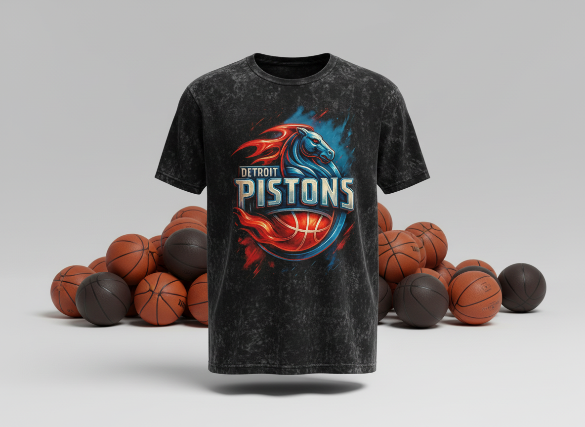Detroit Pistons Horse Logo Stonewash Throwback Vintage Tee