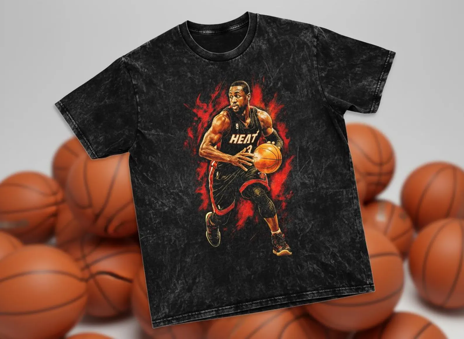 D-Wade #3 Heat Fire Throwback Vintage Tee