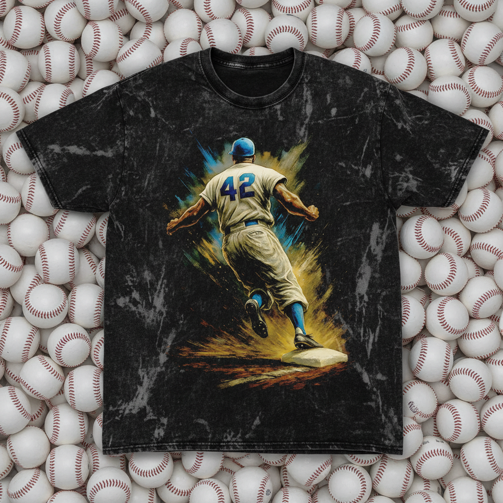 Jackie Robinson #42 Dodgers Baserunner Throwback Vintage Tee
