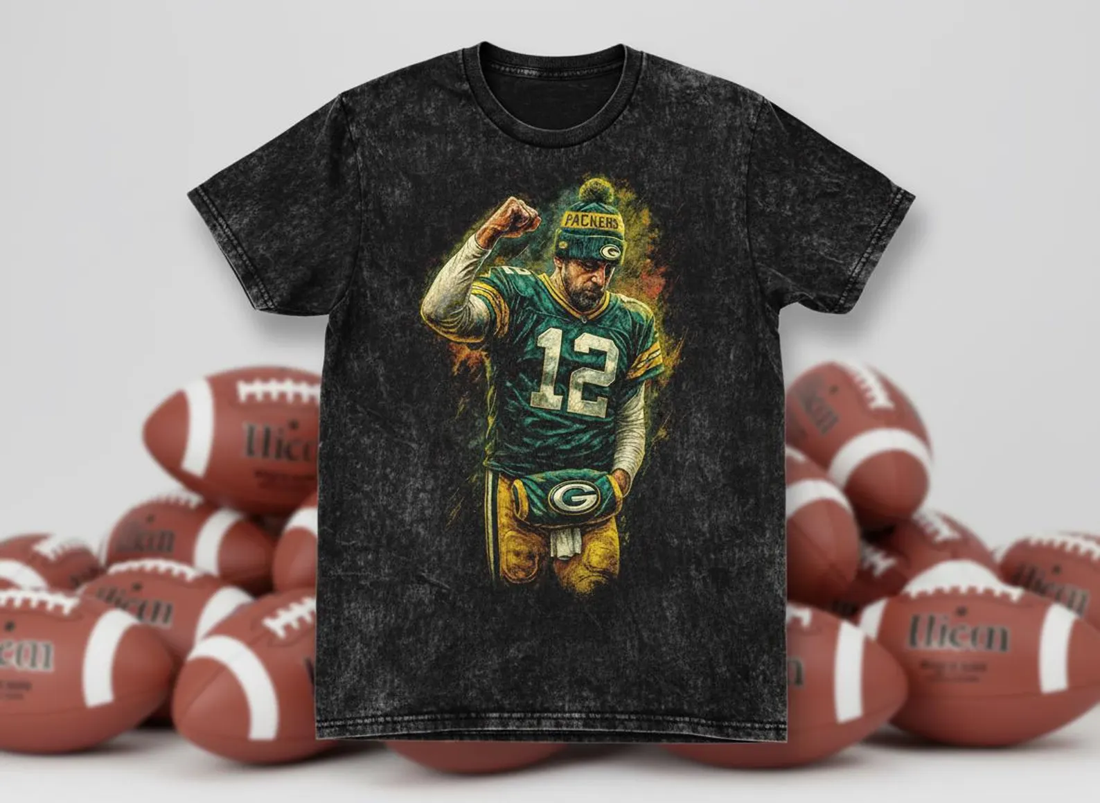Aaron Rodgers #12 Packers Fist Pump Throwback Vintage Tee