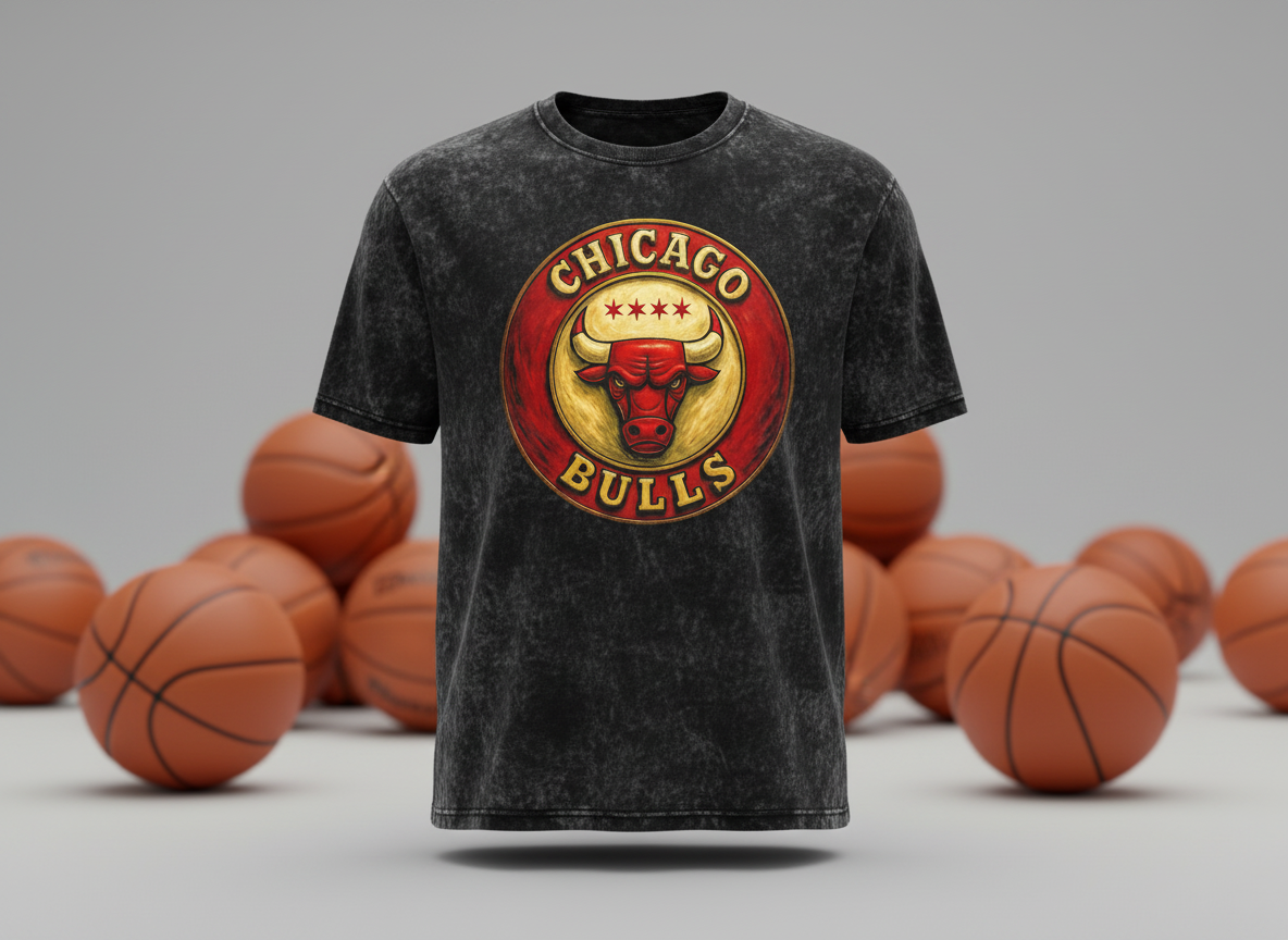 Chicago Bulls City Logo Stonewash Throwback Vintage Tee
