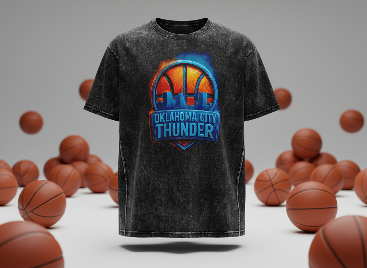 Oklahoma City Thunder Logo Stonewash Throwback Vintage Tee
