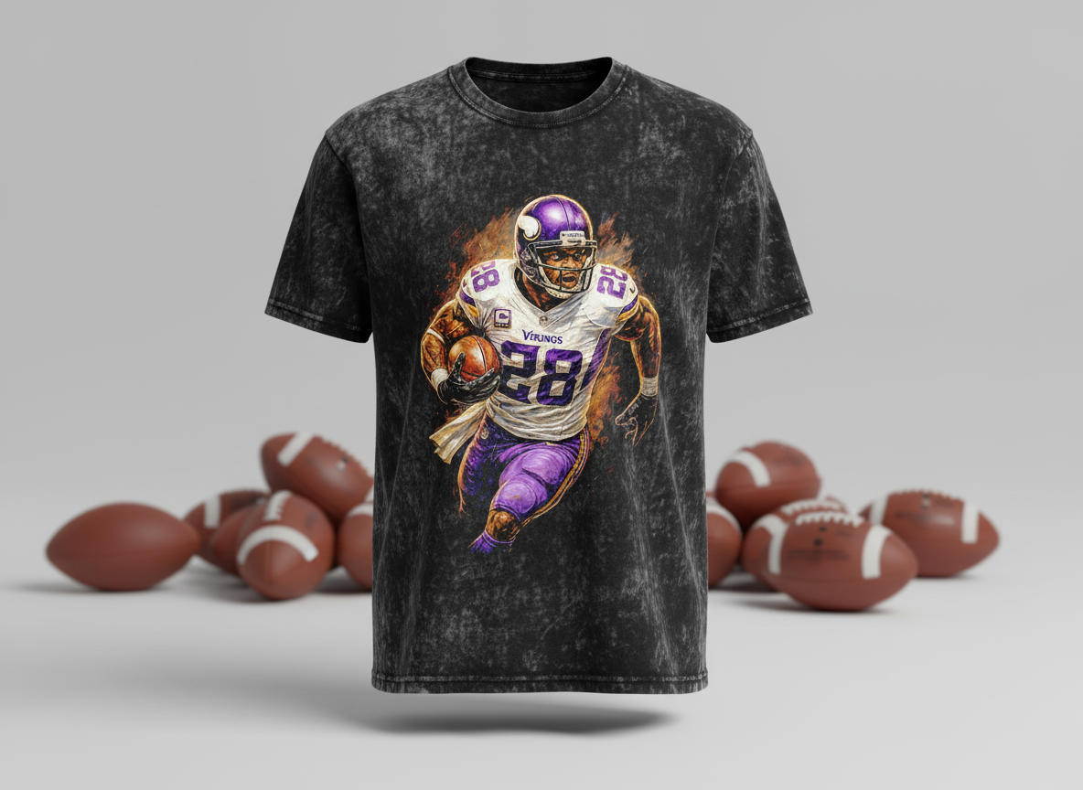 Adrian Peterson #28 Vikings Fire Run Throwback Vintage Tee