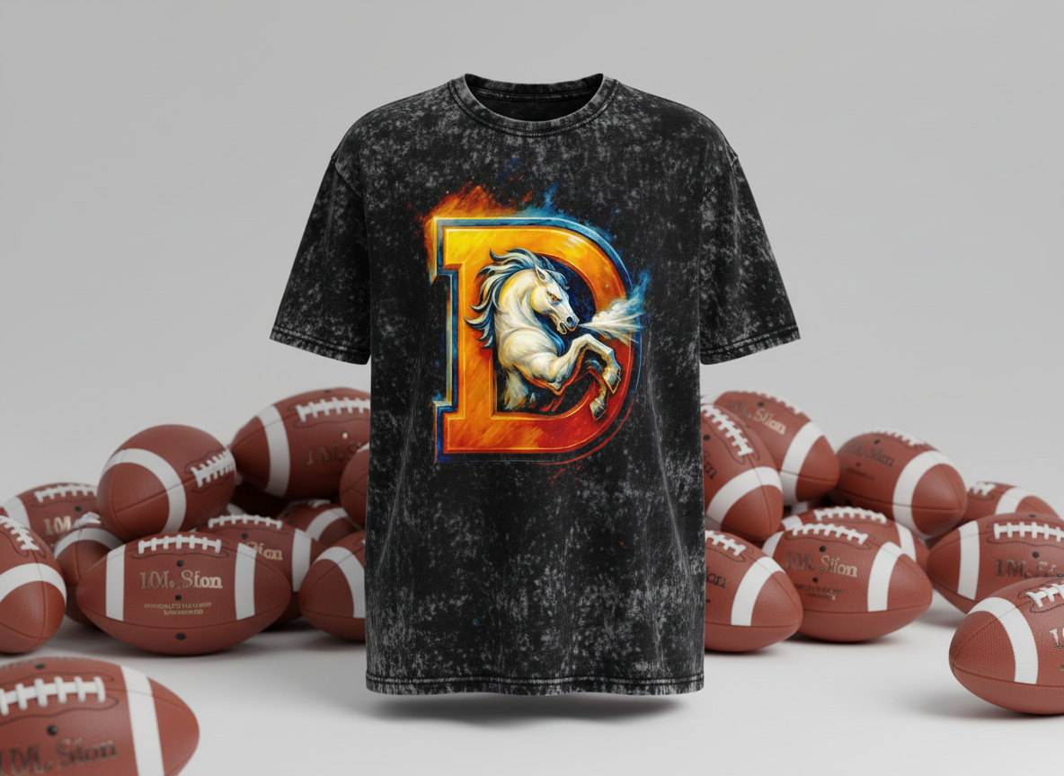 Denver Broncos D Bronco Logo Stonewash Throwback Vintage Tee