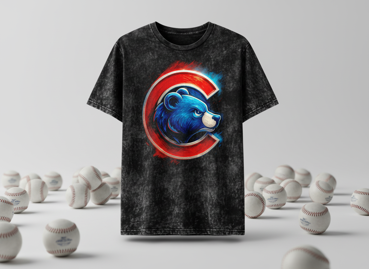 Chicago Cubs Bear Logo Stonewash Throwback Vintage Tee