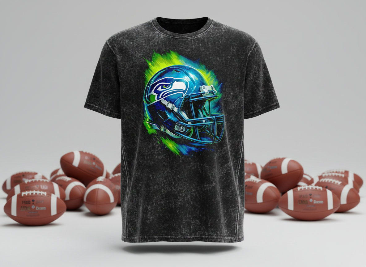 Seattle Seahawks Helmet Stonewash Throwback Vintage Tee