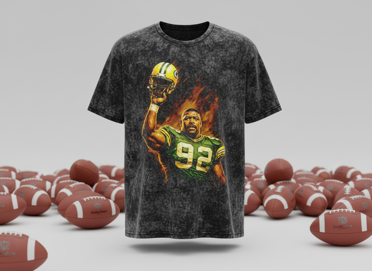 Reggie White #92 Packers Helmet Raise Throwback Vintage Tee