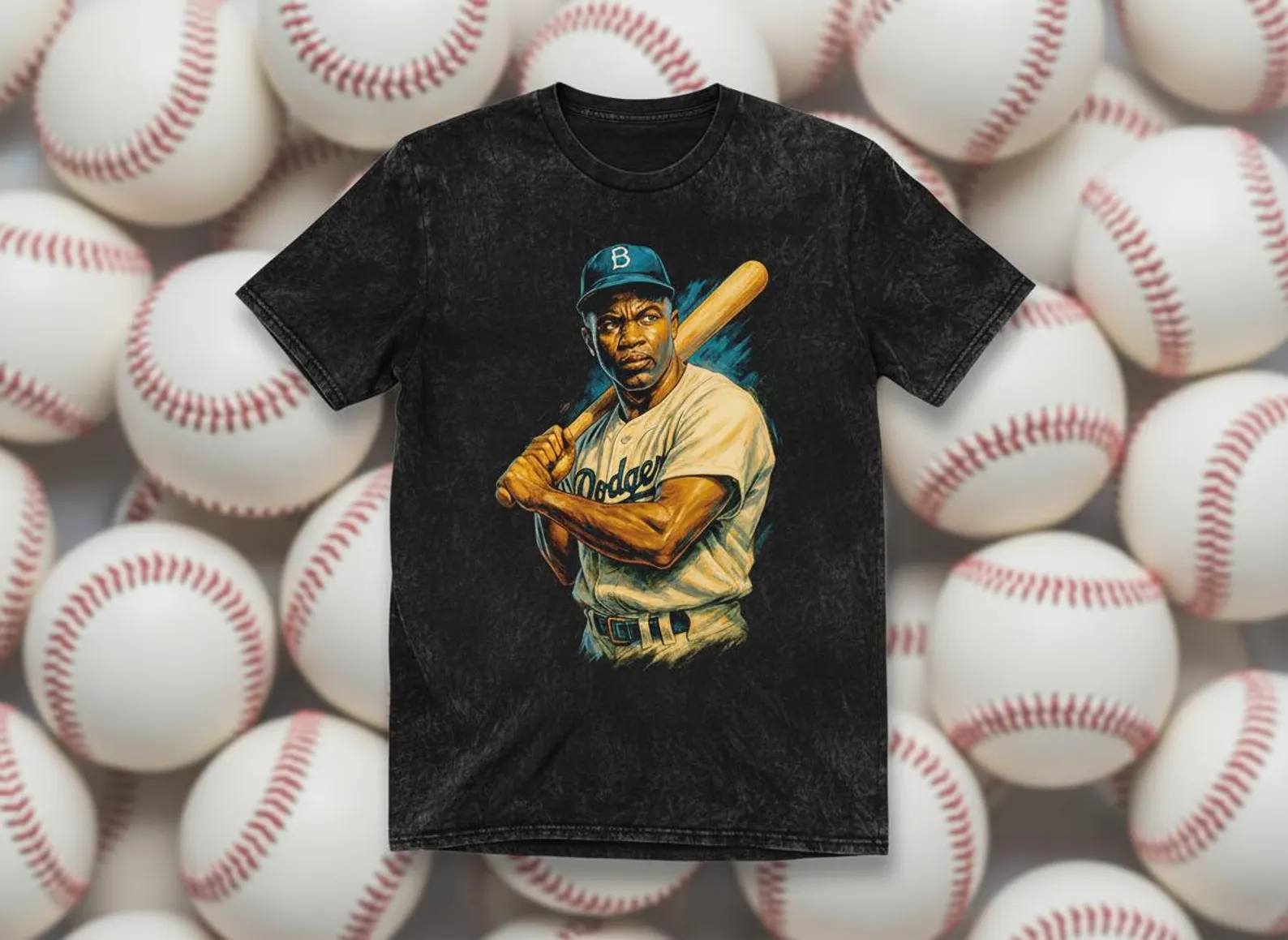 Jackie Robinson #42 Dodgers Batter Throwback Vintage Tee