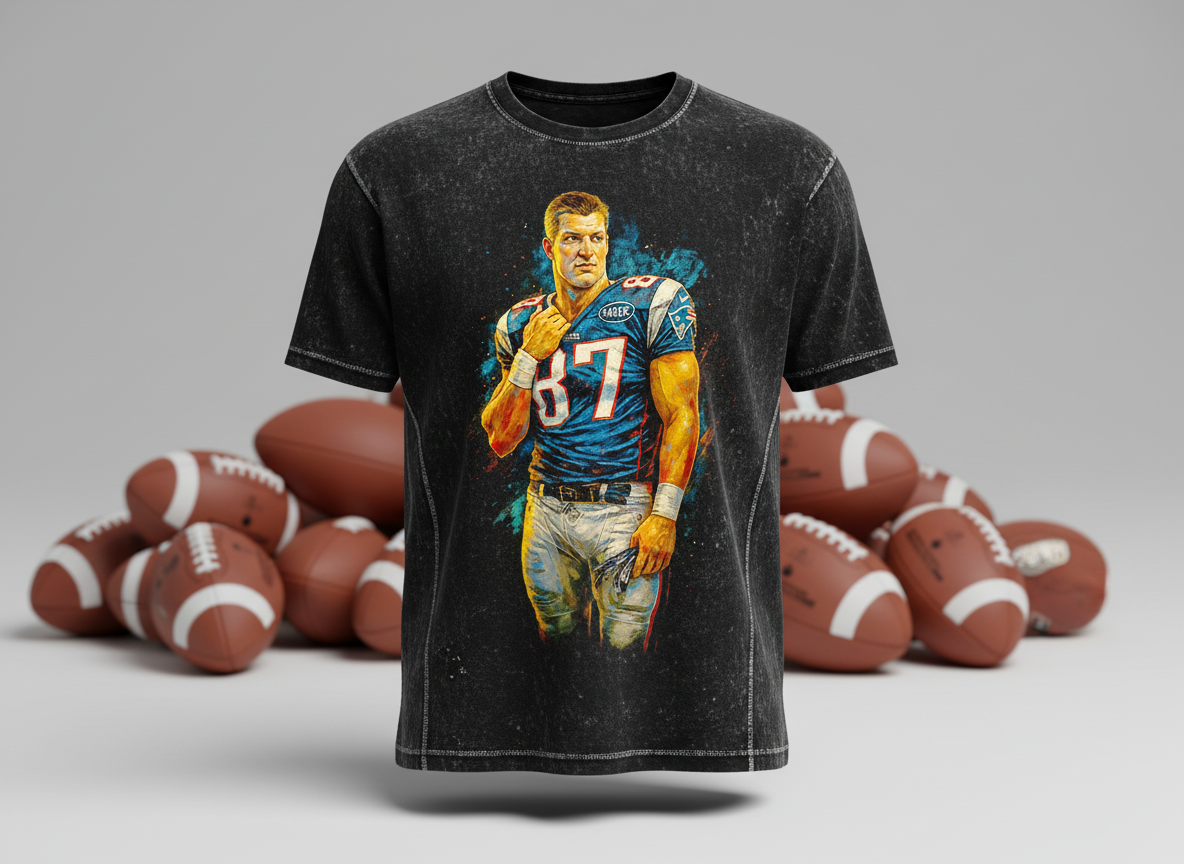 Rob Gronkowski #87 Patriots Portrait Throwback Vintage Tee
