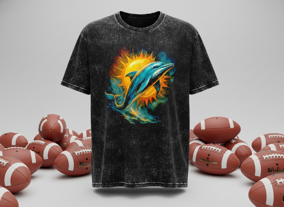 Miami Dolphins Dolphin Sun Stonewash Throwback Vintage Tee