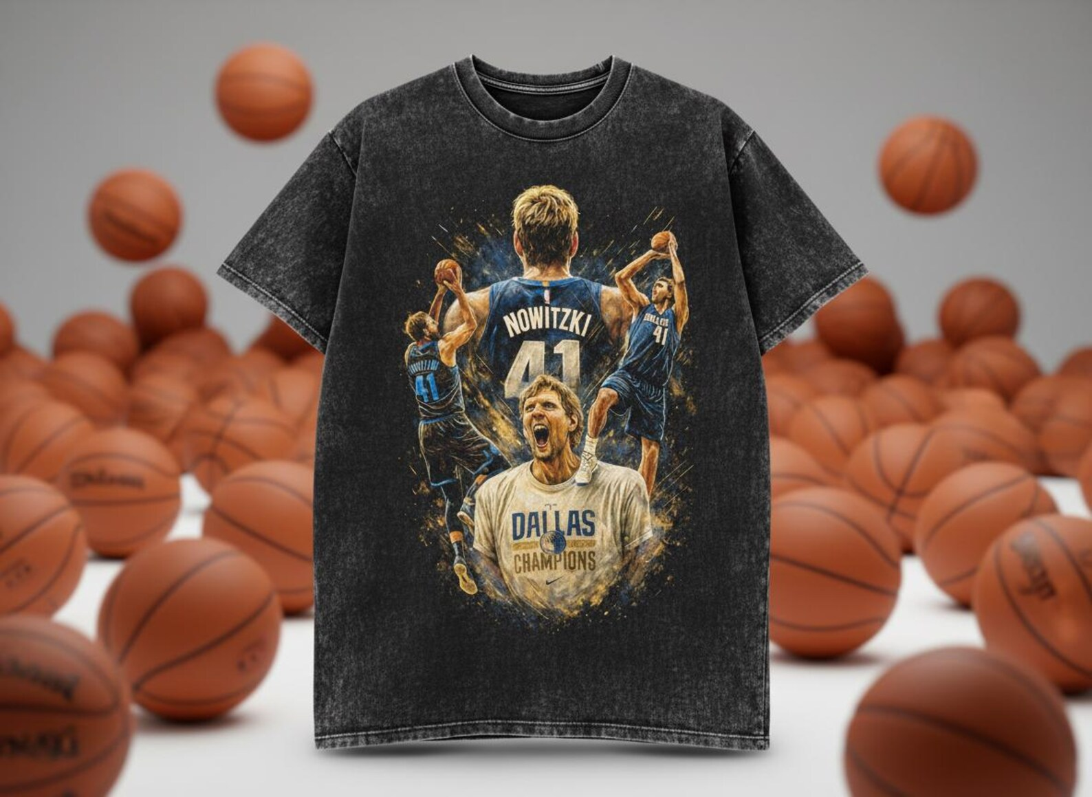 Dirk Nowitzki #41 Mavs Champion Throwback Vintage Tee