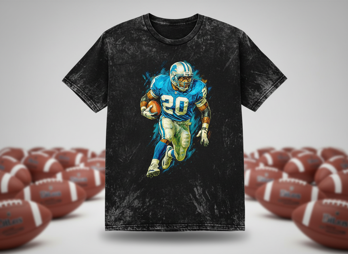 Barry Sanders #20 Lions Runner Throwback Vintage Tee