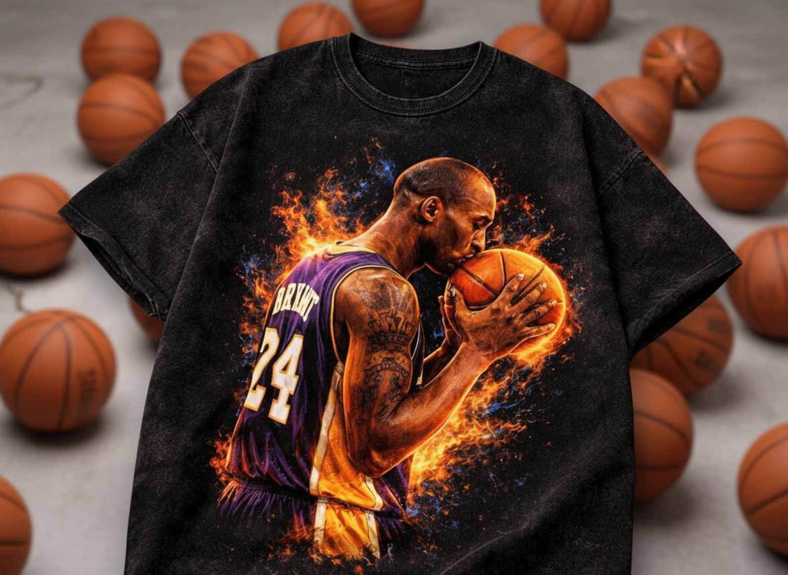 Kobe #24 Lakers Kiss the Ball Throwback Vintage Tee