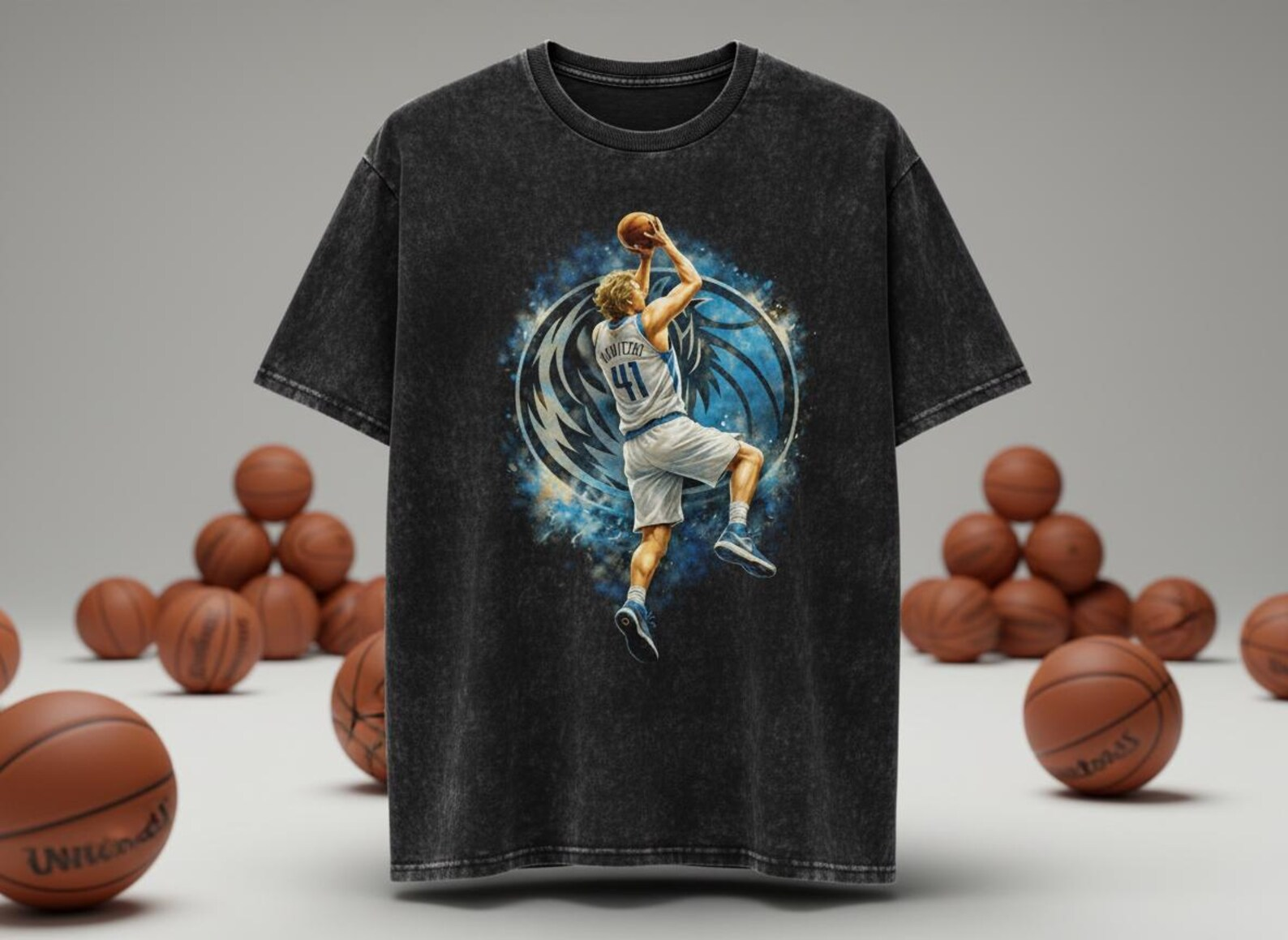 Dirk Nowitzki #41 Mavs Logo Throwback Vintage Tee