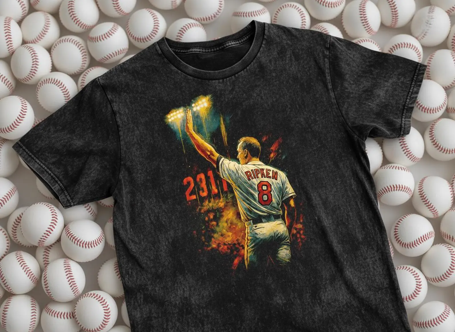 Cal Ripken Jr. #8 Orioles 2131 Wave Throwback Vintage Tee