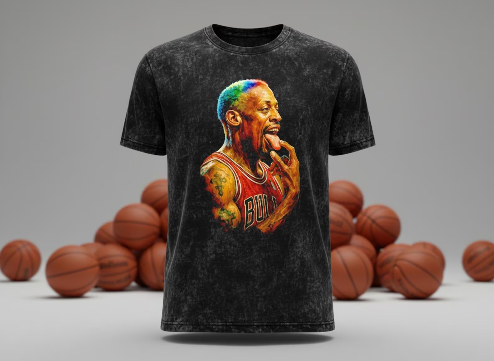 Rodman Rainbow Hair Bulls Throwback Vintage Tee