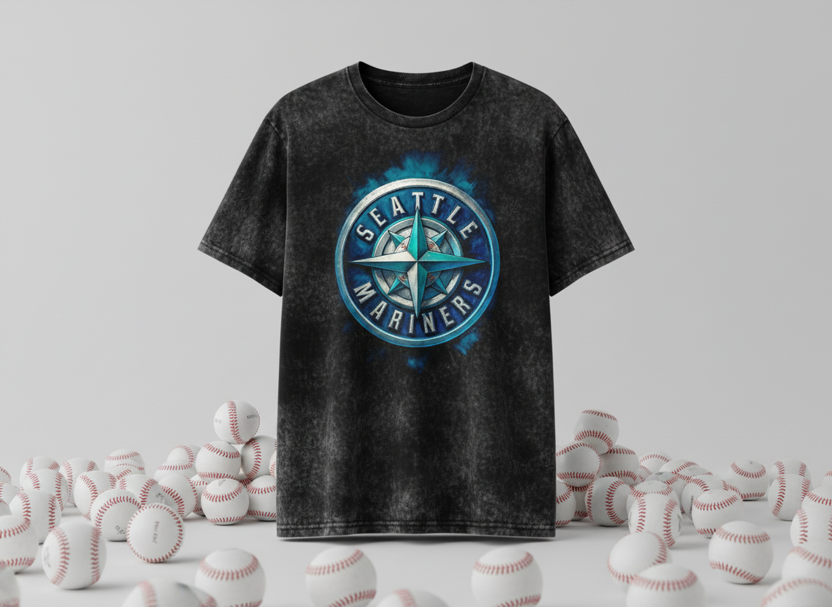 Seattle Mariners Compass Logo Stonewash Throwback Vintage Tee