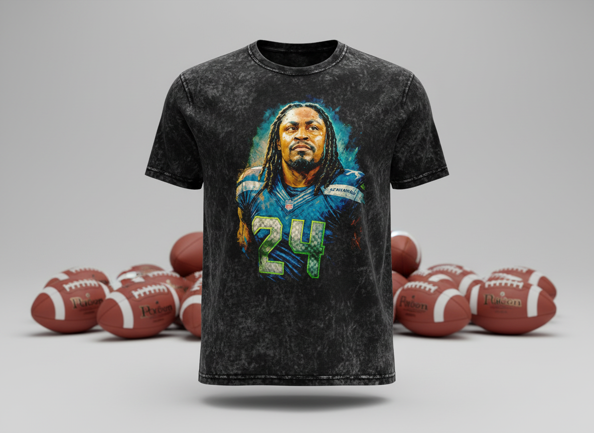 Marshawn Lynch #24 Seahawks Portrait Throwback Vintage Tee