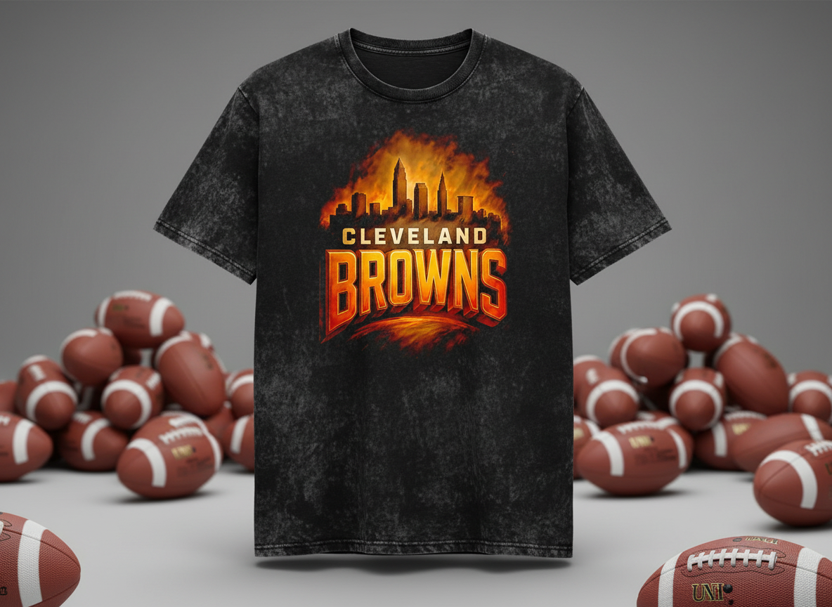 Cleveland Browns City Fire Stonewash Throwback Vintage Tee