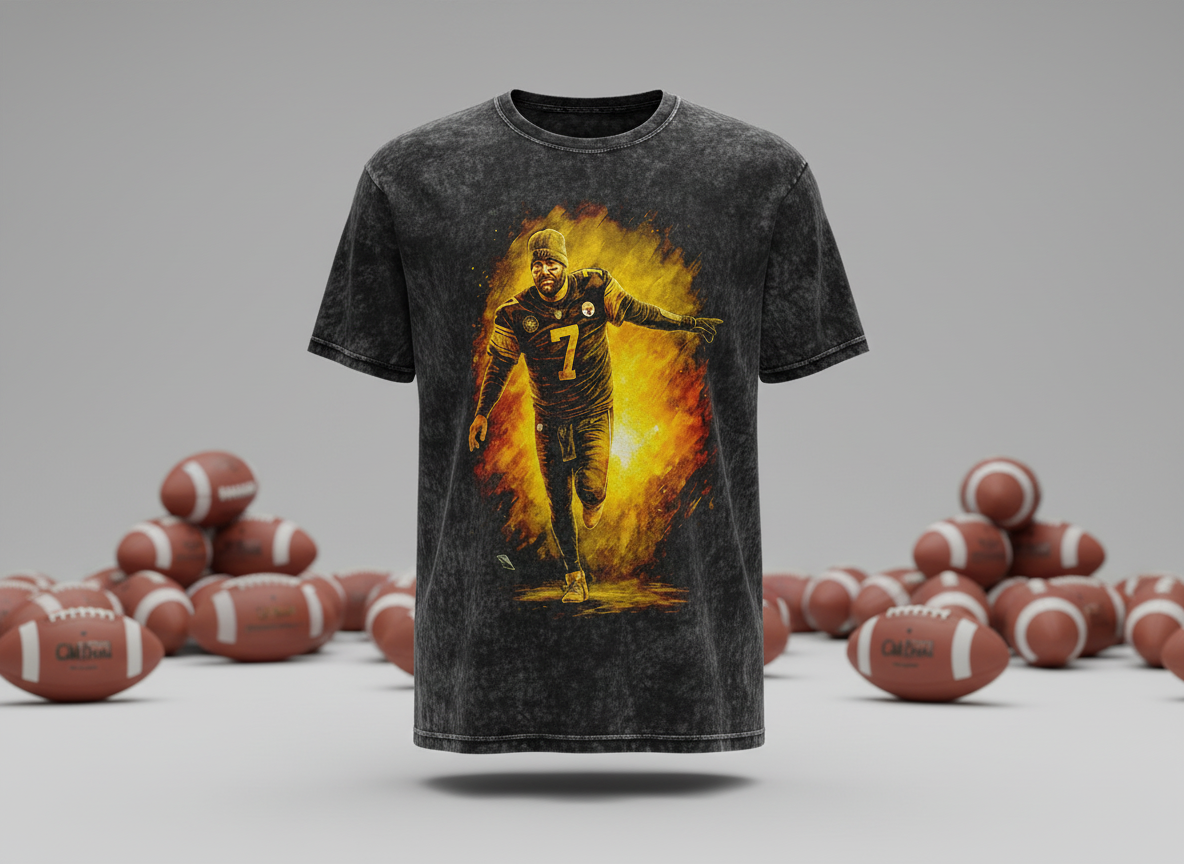 Ben Roethlisberger #7 Steelers Fire Walk Throwback Vintage Tee