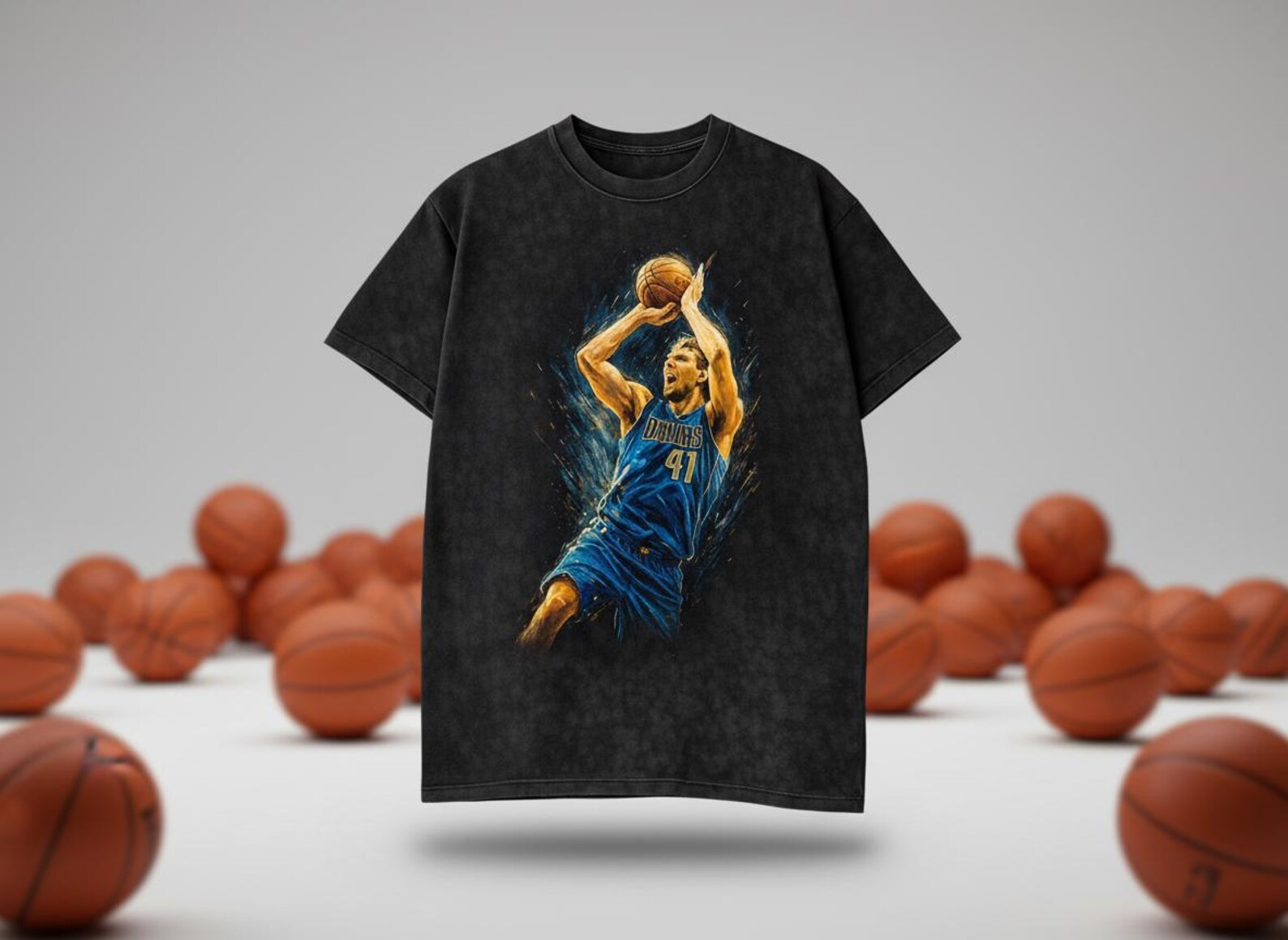 Dirk Nowitzki #41 Mavs Fadeaway Throwback Vintage Tee